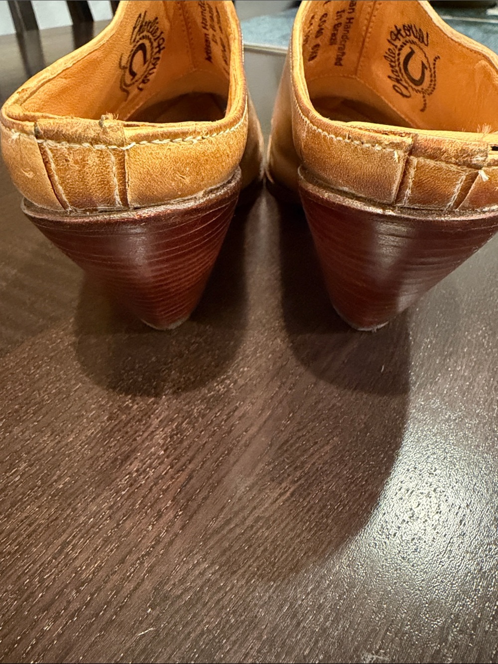 Charlie 1 HORSE Western-Style Leather Mules in Tan with Embroidered Detail - Picture 5 of 9